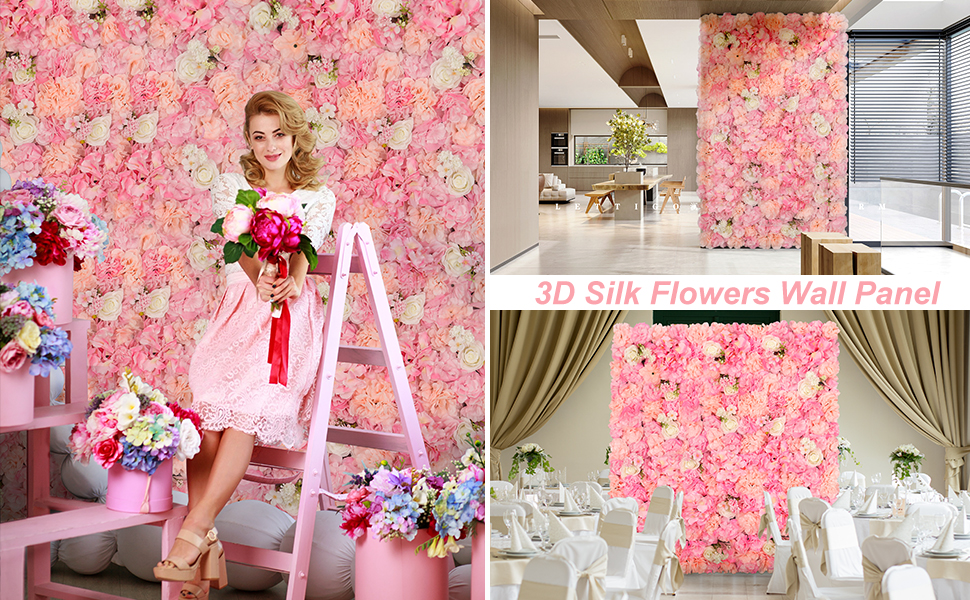 RIDDSEE Silk Flower Wall Panels Backdrop 15 * 15inch 12Pcs Floral Wall