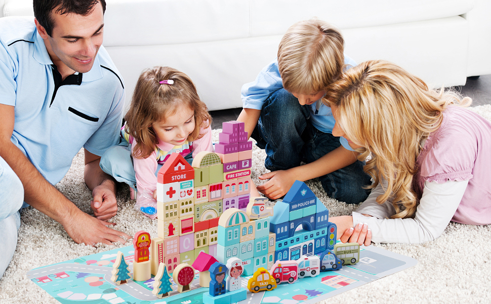 Wooden Building Blocks for 3-6 Years Old Toddlers