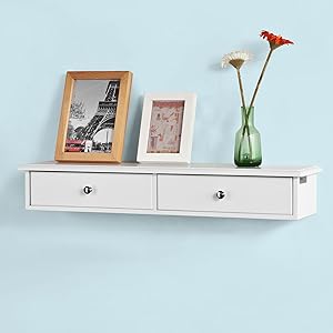SoBuy Wall Mounted Shelf With 2 Drawers, Storage Unit, White Finish, FRG43-W 16 FRG43-W.