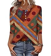 Zeagoo 3/4 Length Sleeve Women Tops Crew Neck Blouses Dressy Casual Summer T Shirts Loose Fit Bus...