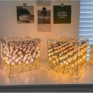 Tulip Bedroom Light Gift Lamp for Women Tulip Cube Mirror Lamp DIY Tulip Lamp