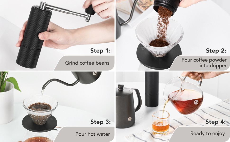 TIMEMORE Pour Over Coffee Maker Set, C3 PRO Coffee Grinder Manual, Pour