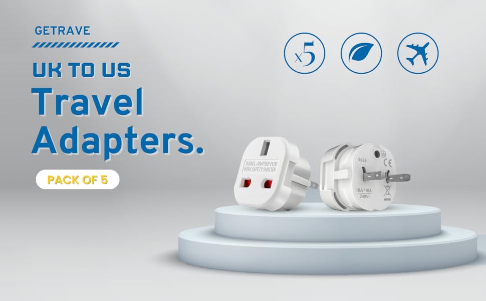 GETRAVE Pack of 5 UK to US Plug Adaptor Type G to Type A and B UK to