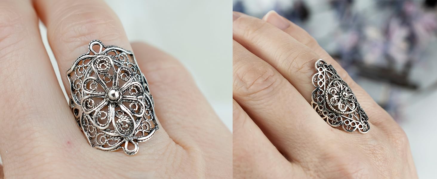 filigree art sterling silver woman cocktail ring