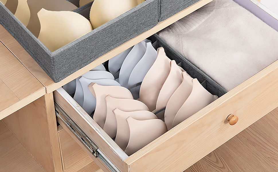 STYLIFING 3 Pack Bra Drawer Organizer, 5 Cells Foldable Underwear
