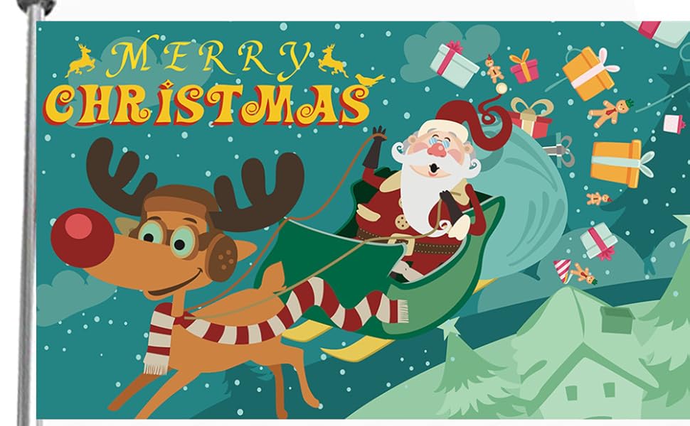 Merry Christmas Flag 5 x 3 FT Xmas Blue Banner With Santa Claus