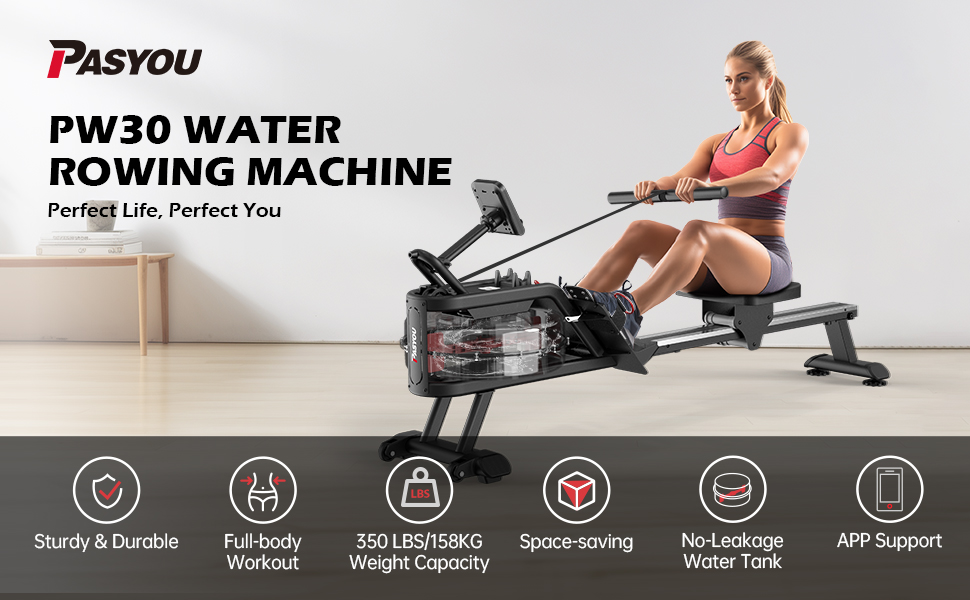 PASYOU Water Rowing Machine, Foldable Rowing Machine for Home,350LB