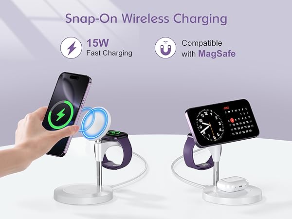 magsafe charger stand 3 in 1 charging station apple wireless iphone 16 15 14 13 12 watch airpods