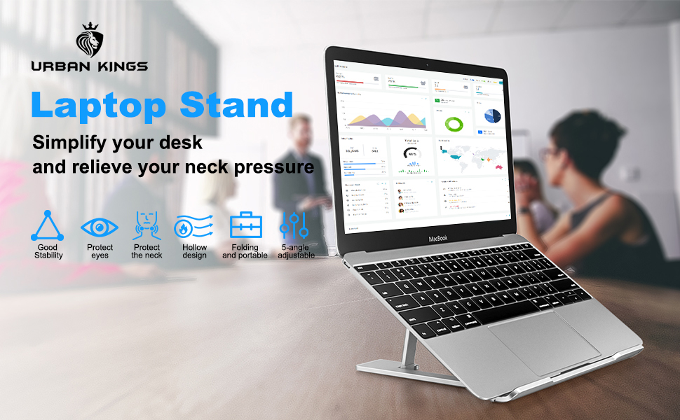 URBAN KINGS Aluminium Laptop Stand for Desk, Adjustable 6 Angle Laptop Riser for Laptops 13" 14" 15.6" inch 89 1