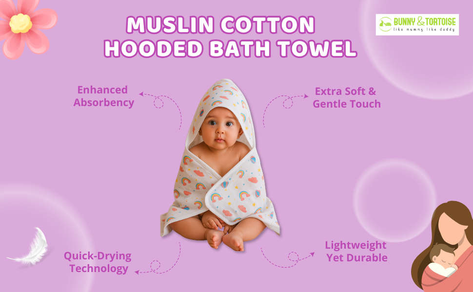 Muslin Cotton Hooded Bath Towel for Newborns