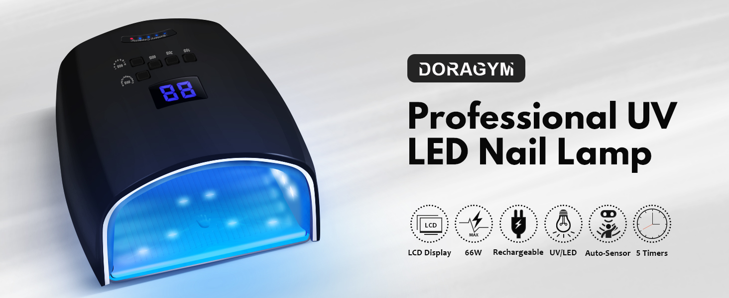 DORAGYM Rechargeable 66W UV LED Nail Lamp for Gel Nail