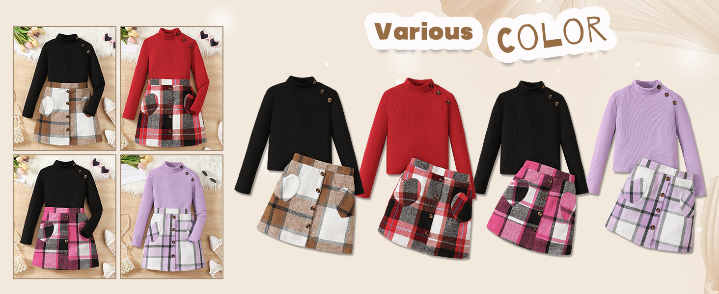 Long Sleeve Sweater Plaid Skirt Girls Clothing Dresses Set