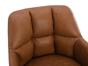 Desk Chair Modern Swivel Task Chair Without Wheels For Bedroom Home Office, Leather, Brown 12 66