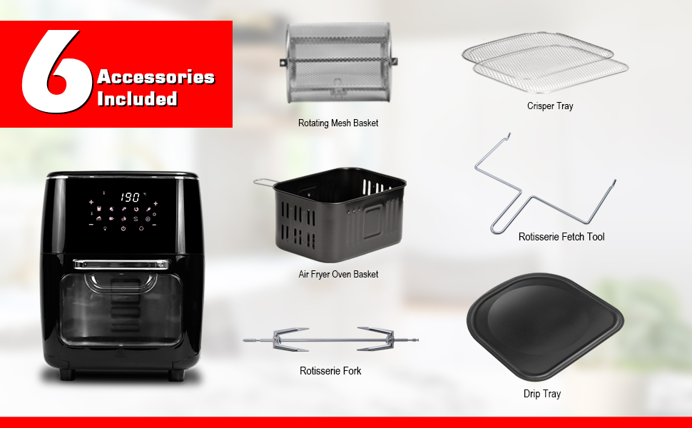 IBELL AF1300M Air Fryer Oven 13L, 1800W, with Rotisserie + Skewer Set