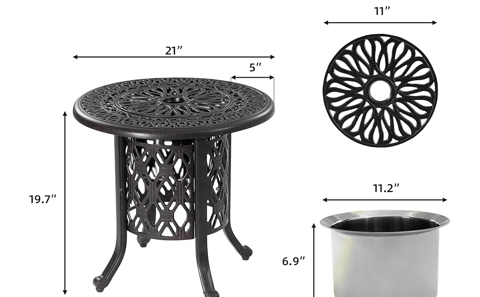 Cast Aluminum Outdoor Bistro Table with Umbrella Hole