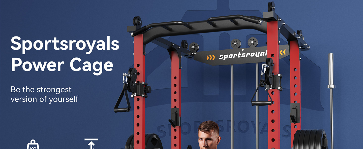 Sportsroyals Power Cage,1600lbs Multi-Function Power Rack with Adjustable Cable Crossover System and More Training Attachment, Weight Cage for Home Gym