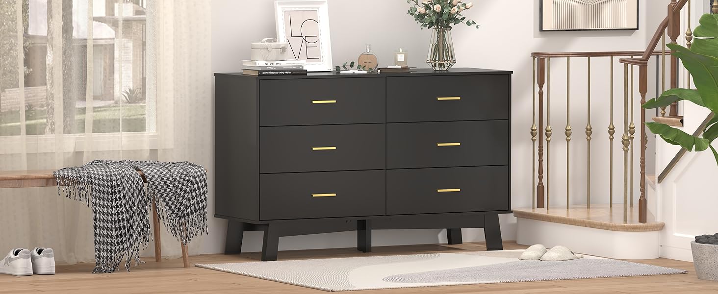 Wodeer Black Dresser for Bedroom,6 Drawer Double Dresser