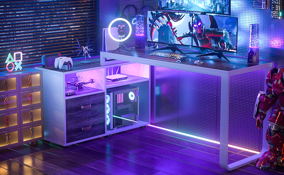 Homieasy L Shaped Desk with File & Power Outlet, 55