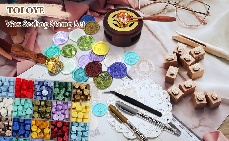 Wax Seal Stamp Kit, 24 Colors 624Pcs Wax Seal Beads with 2 Wax Seal