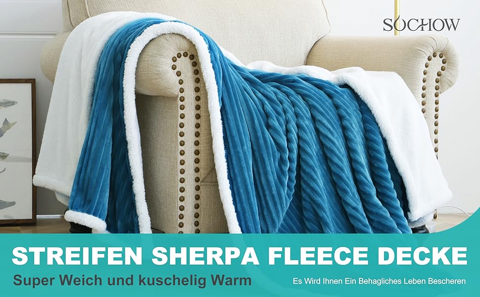 Streifen Sherpa Fleece Decke