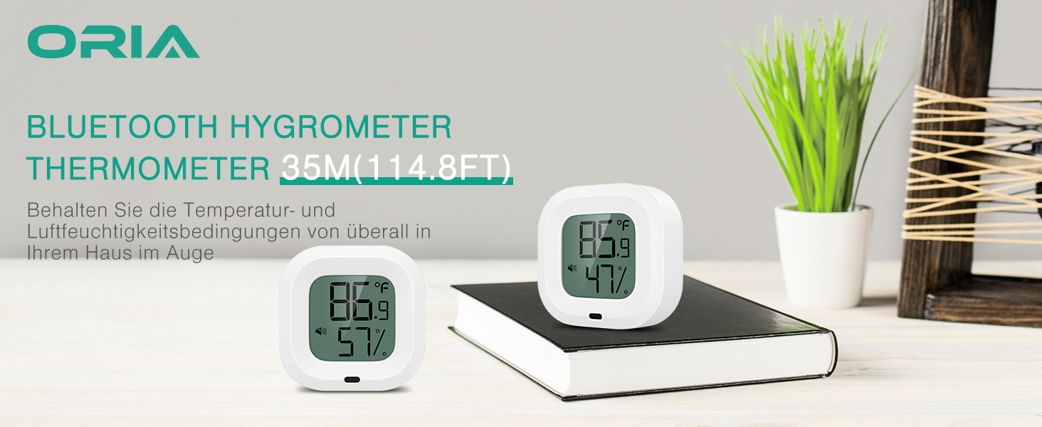 ORIA Bluetooth Hygrometer Thermometer, 2 Stück Innen ThermoHygrometer
