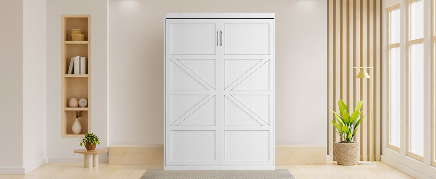 ROOMTEC Queen Size Murphy Wall Bed, White, SpaceSaving