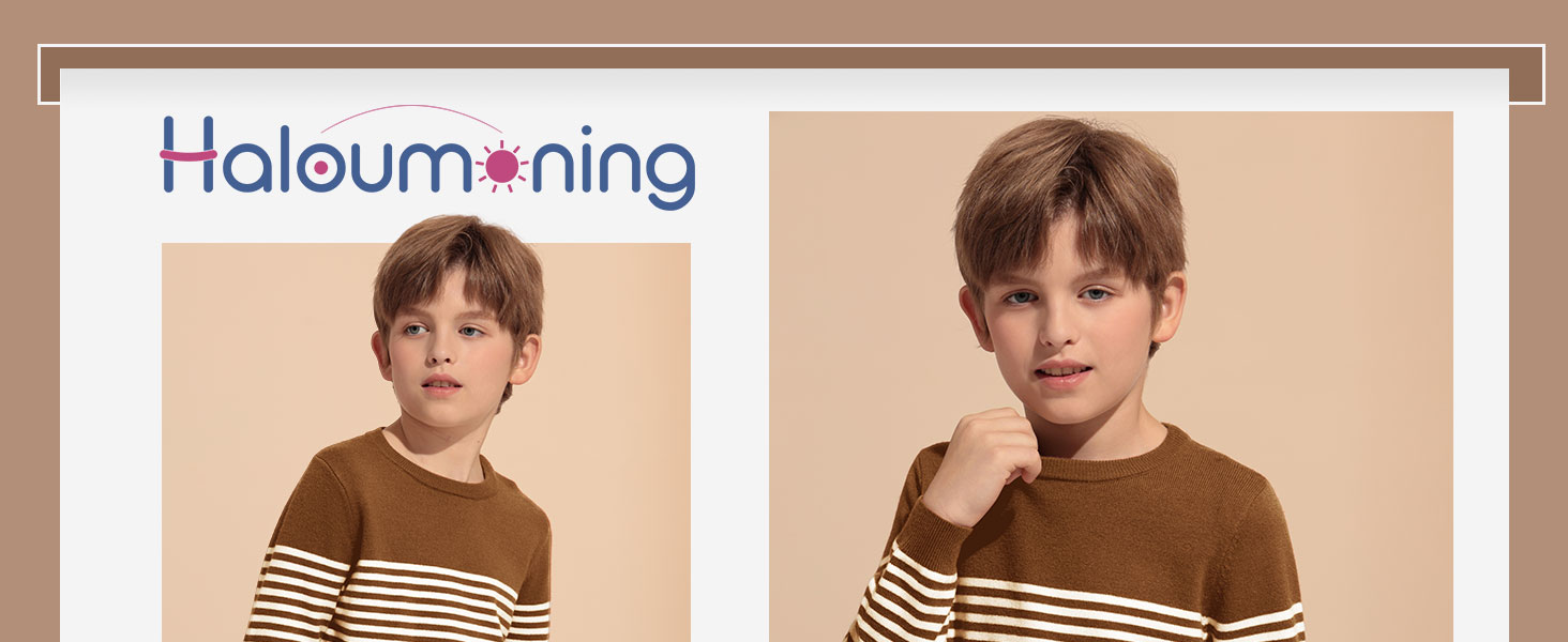 Boys Sweater Casual Loose Fit Crew Neck Striped Knitted Pollover Long Sleeve Sweaters Tops