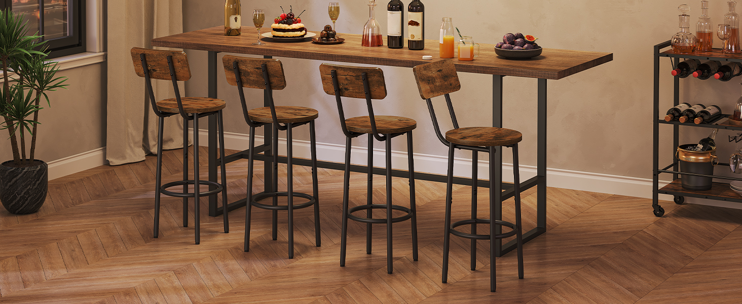 HOOBRO Bar Stools Set of 2, Bar Chairs, Bar Stools with Footrest and