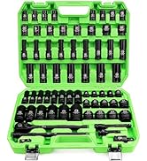 SWANLAKE 1/2" Drive Impact Socket Set, 66-Piece Standard SAE (3/8"-1-1/4") and Metric (8-24mm) Si...