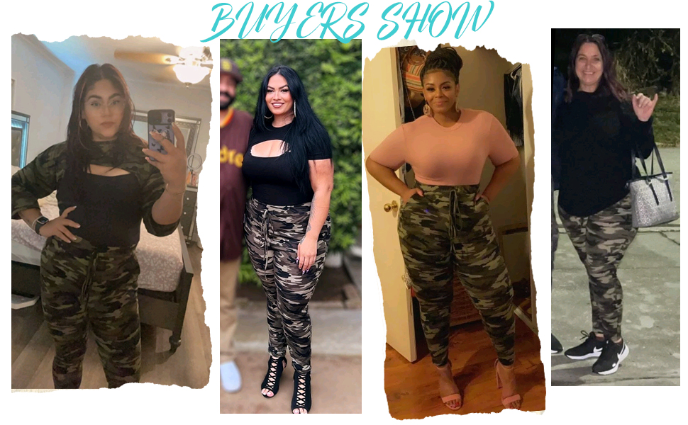 WDIRARA Women's Plus Size Camo Print Tie Front Stretch Skinny Long Pants