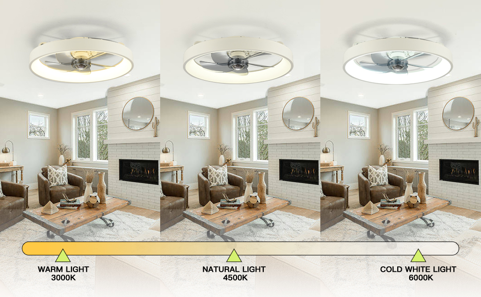 LSEPOUM Ceiling Fans with Lights and Remote Control, 3 Color Dimmable LED Light 6