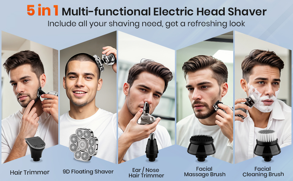 5 In 1 multi-functional electric head shaver