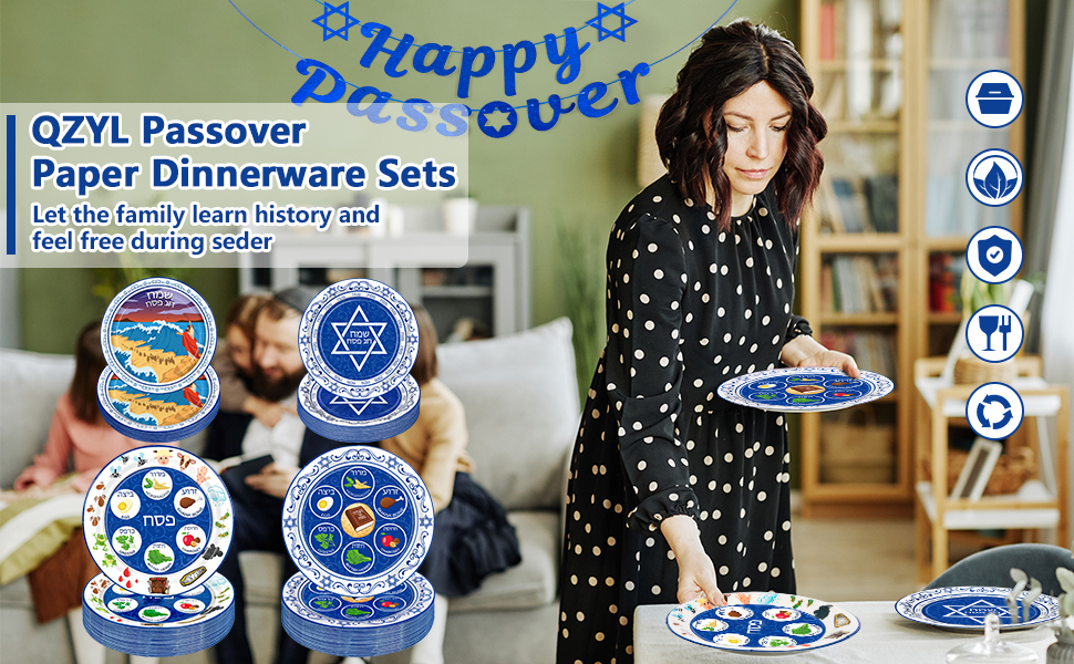 50 PCS Seder Plates for Passover, 9 Inch Renaissance Design