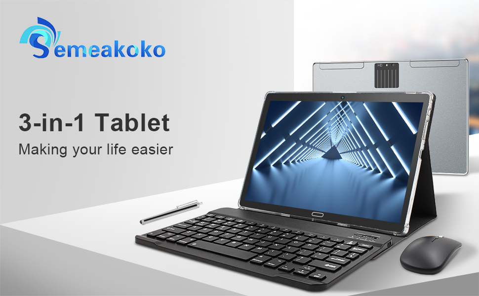 Semeakoko 10.1 inch Tablet with Keyboard, Android 12
