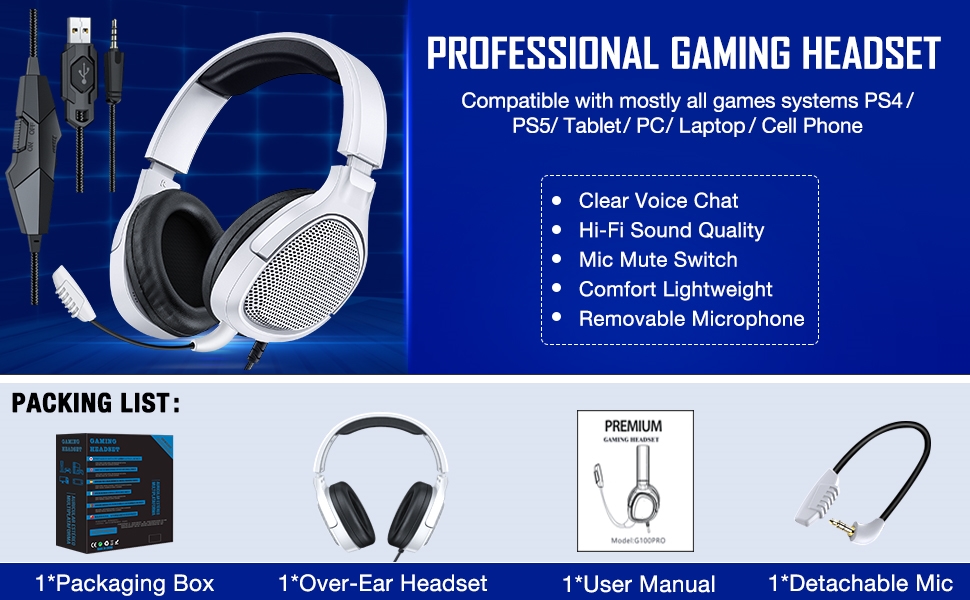 ULTIMATECOOL Gaming Headset für PS4/PS5, PS4 Headset mit Mikrofon & LED