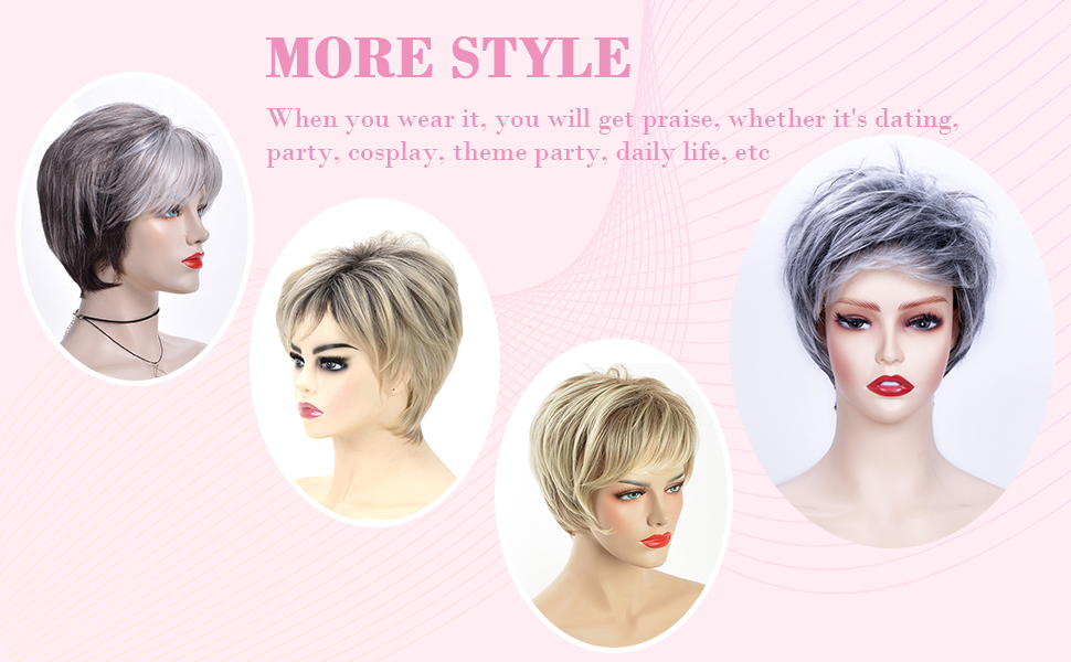 Short Wigs for White Women Human Cut Hair Wig Short Black Mix Silver Pixie Wigs
