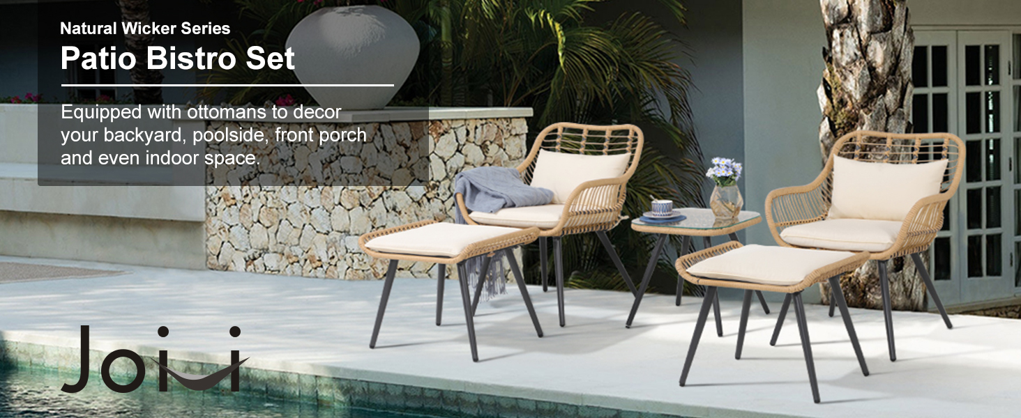 JOIVI 5 Piece Patio Bistro Set, Wicker Outdoor Patio Set