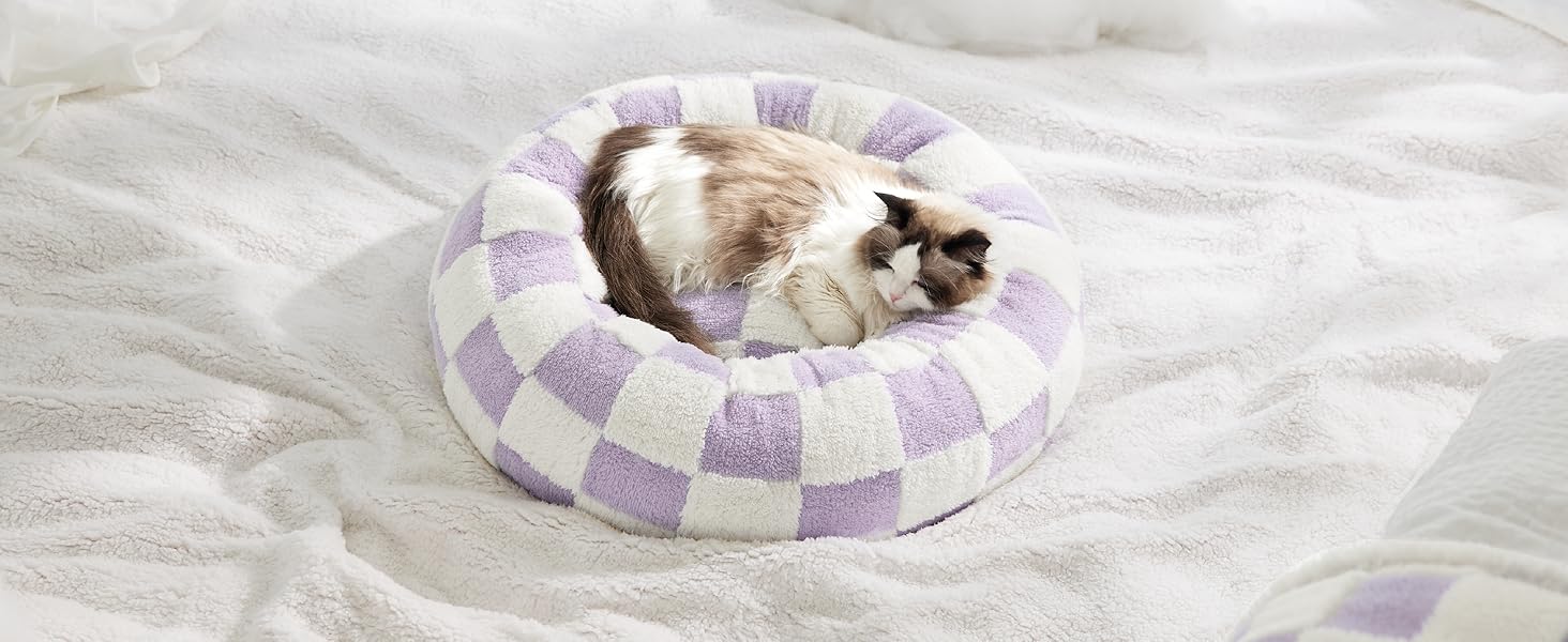 Lesure Donut Small Dog Bed Round Cat Beds for Indoor Cats Calming Pet Beds, Cute
