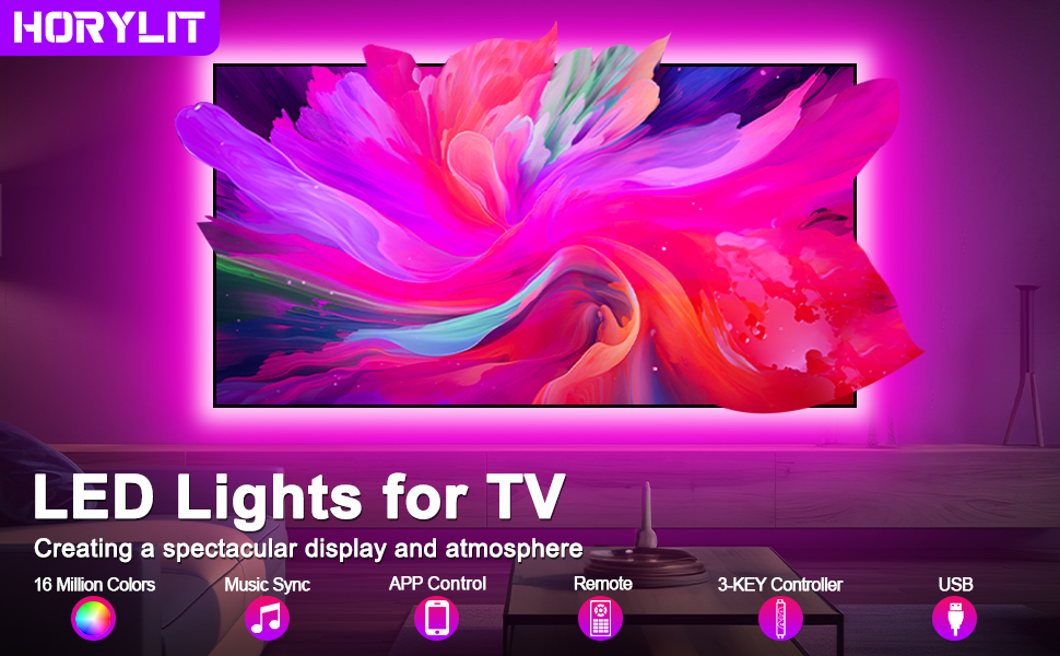 HORYLIT Led Lights for TV 3243 inch, 9.8ft TV Led Lights