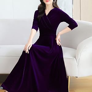 長袖 ベルベット クラシック Vネック ワンピース ドレス 大人 Amazon.co.jp: [ZHONGJUE] ワンピース レディース