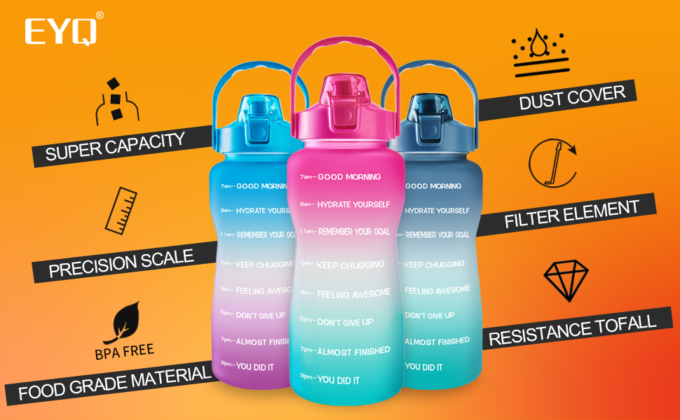 EYQ Half Gallon Water Bottle with Straw & Handle