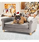 dCee Dog Sofa Bed for Medium Dogs of 70 Lbs, 33 in. Soft Velvety Dog Couch for Comfort Sleep and ...