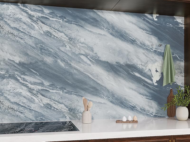 VaryPaper 15.7''x78.7'' Glossy Blue Grey Marble Contact