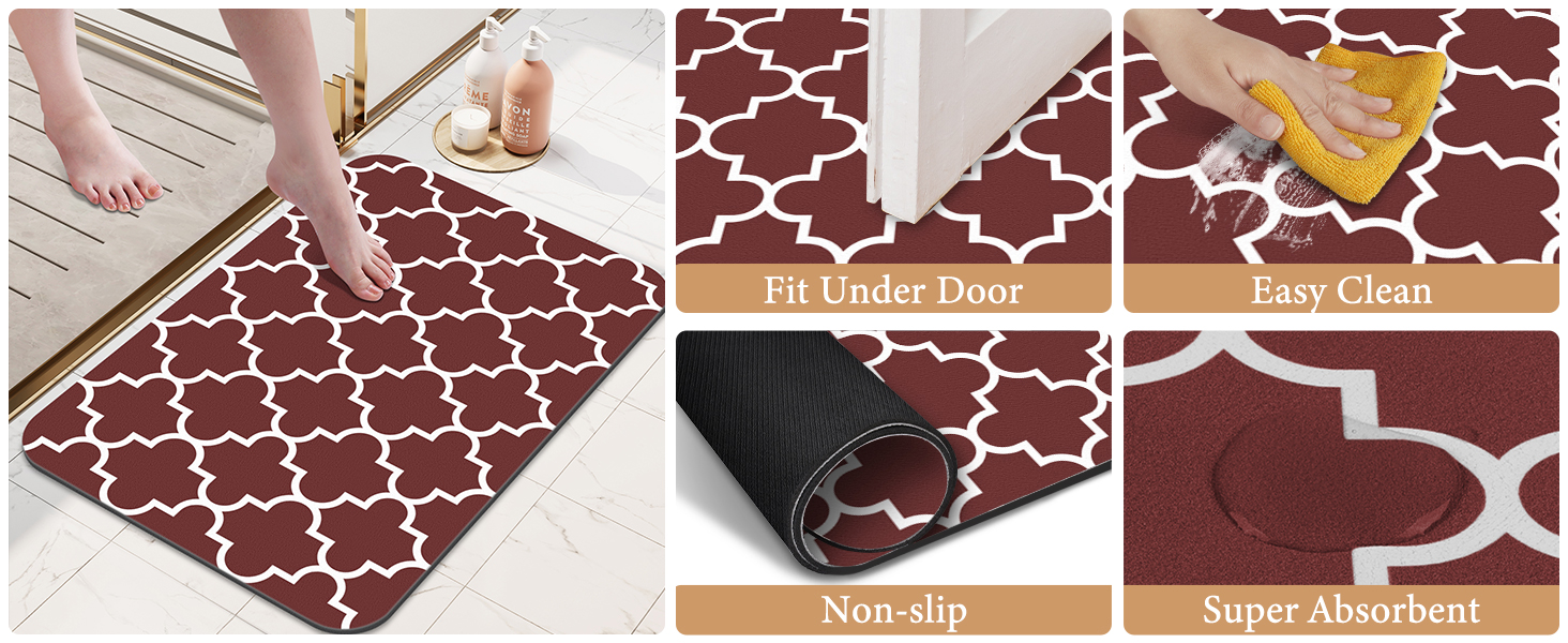 KMAT Bath Mat Super Absorbent Bathroom Rugs AntiSlip Quick