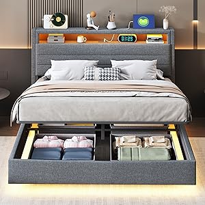 Upholstered bed 140 x 200 cm, double bed functional bed with USB socket and LED lighting