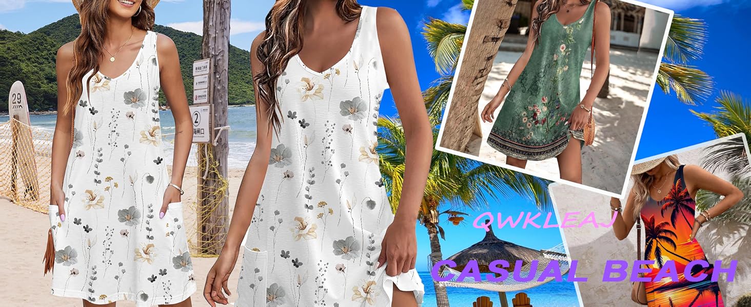 Boho Dresses for Women Womens Sleeveless Floral Beach Print Dresses Summer V Neck