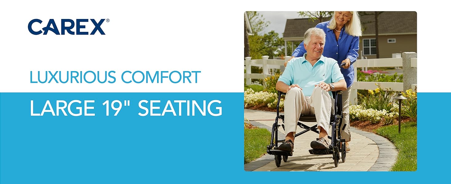 Carex Transport Wheelchair With 19 inch Seat Folding