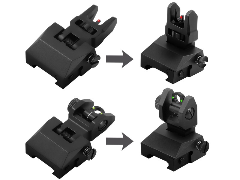 GOWUTAR Fiber Optic Iron Sights Flip Up Backup Sight Set