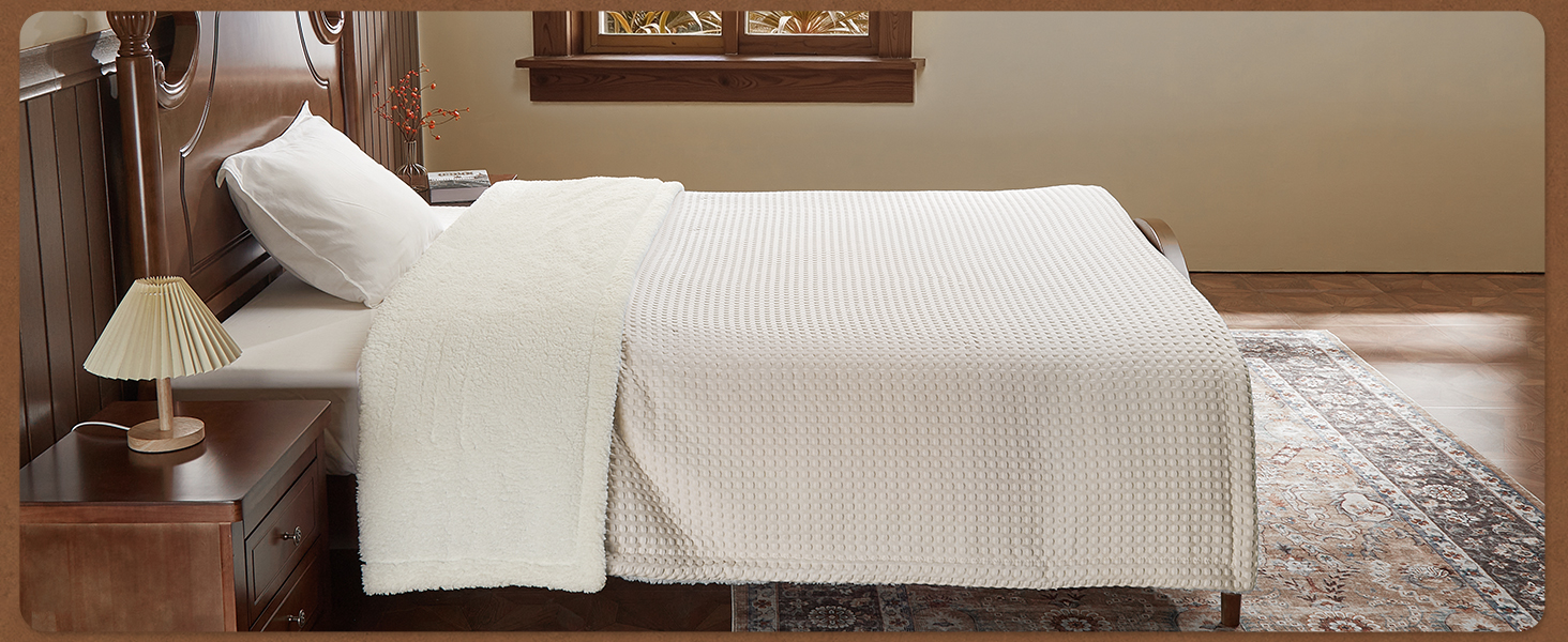 Heated Blanket Throw, Waffle Weave Electric