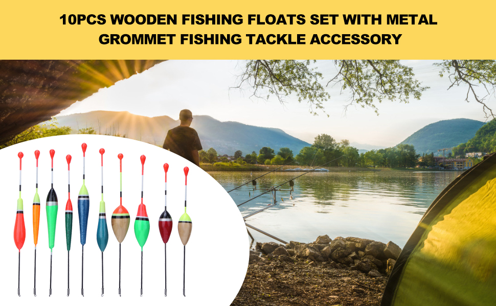 Keenso Fishing Floats Set, 10pcs High Sensitivity Wooden Fishing Floats